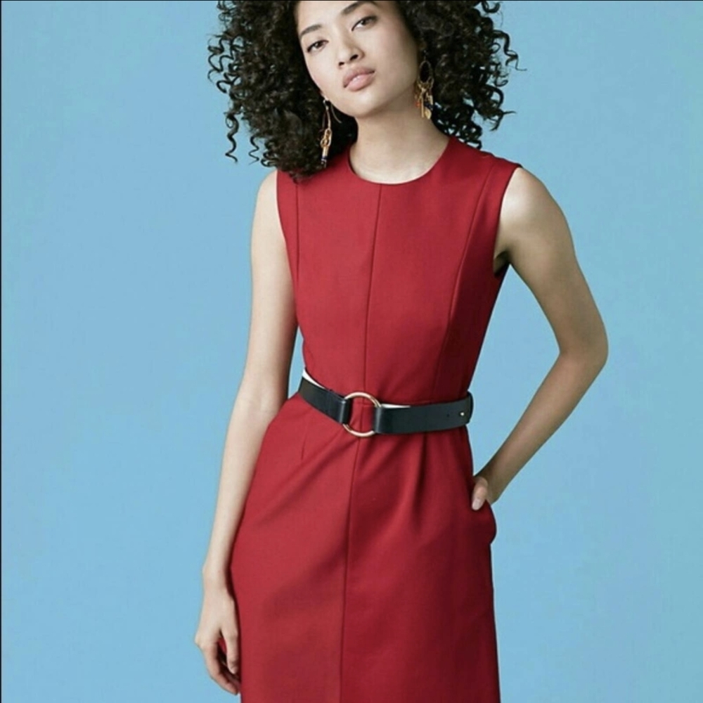 Diane von Furstenberg Red Desire Tailored Sleeveless Shift Pockets Dress Women 6